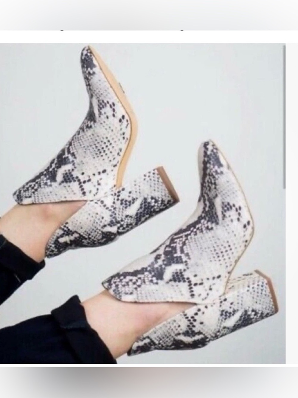 Steve Madden White and Black Snake-Print Pointed Ankle Booties